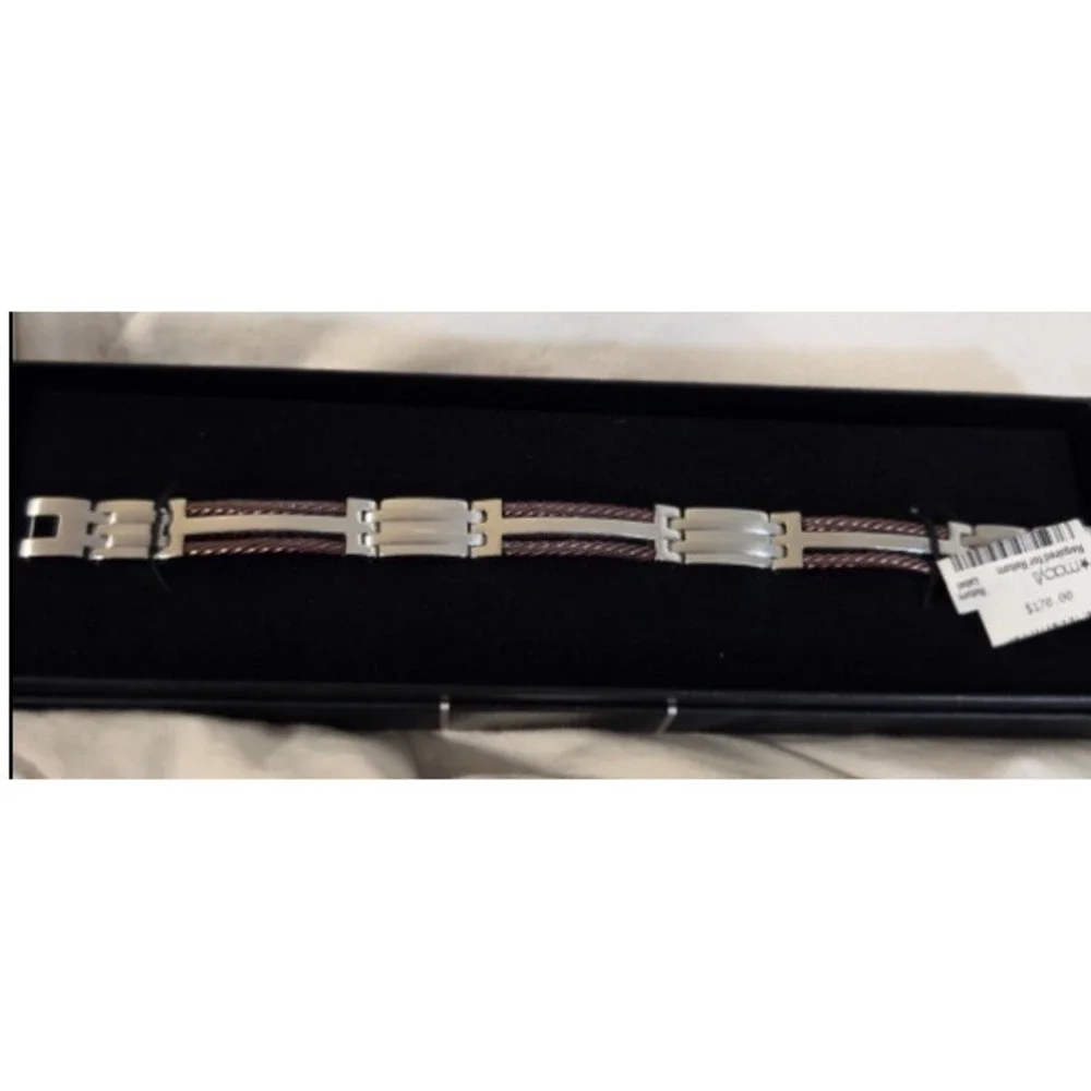 NWT Mens Stainless Steel Rose Gold Tone Cable Link Bracelet‎ NWT $170